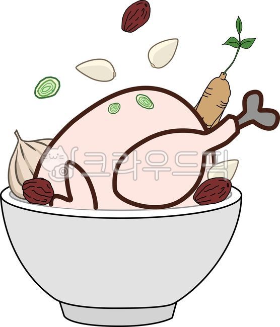 삼계탕,초복,중복,말복,백숙,인삼,마늘,파,대파,대추,통마늘,치킨,닭,닭스프,요리,캠핑,닭다리,닭날개,생닭,꼬꼬,닭그림,삼계탕그림,일러스트