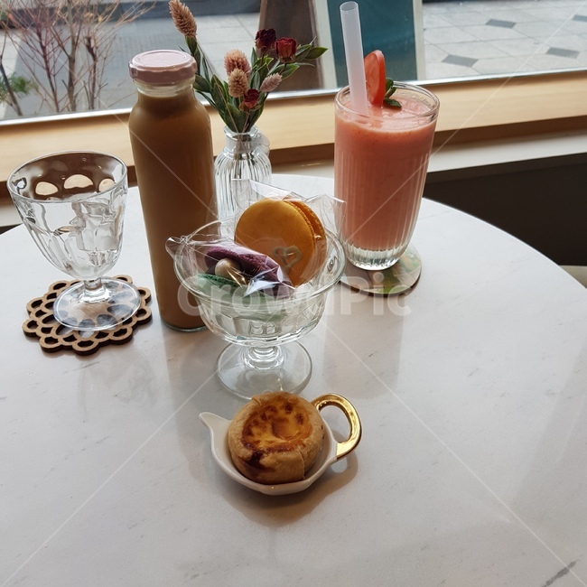 카페,커피,마카롱,배경,딸기