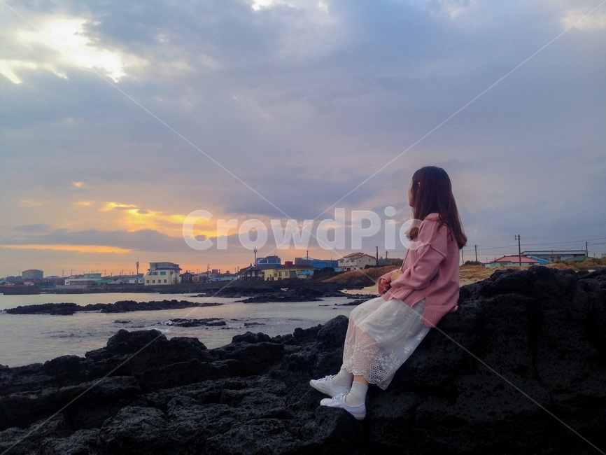 해변,감성,뒷모습,노을,바다,제주도