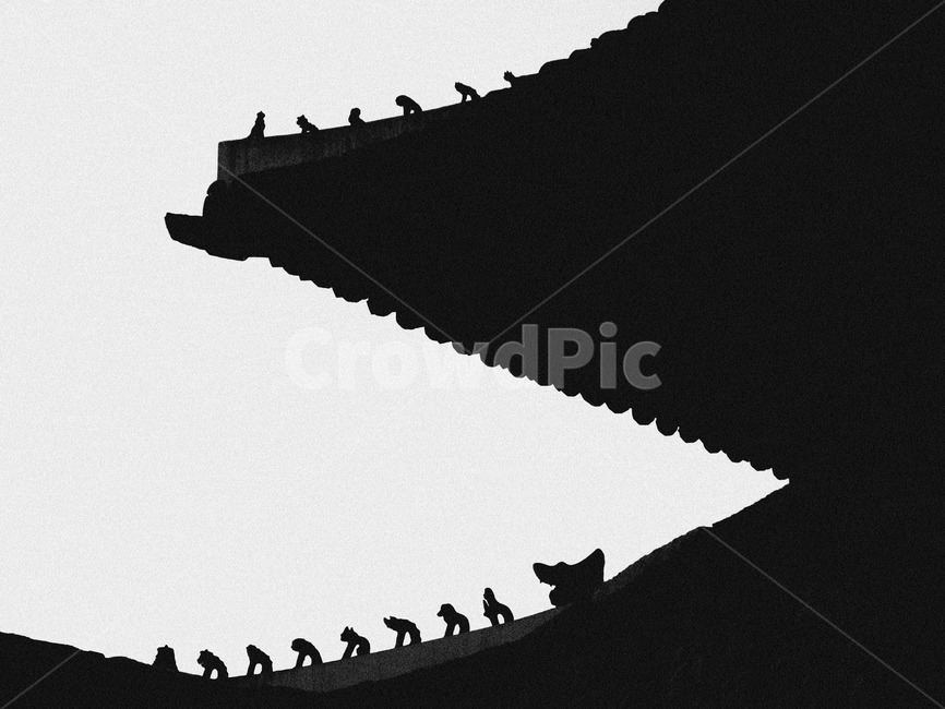 silhouette,실루엣,새,기와,성곽