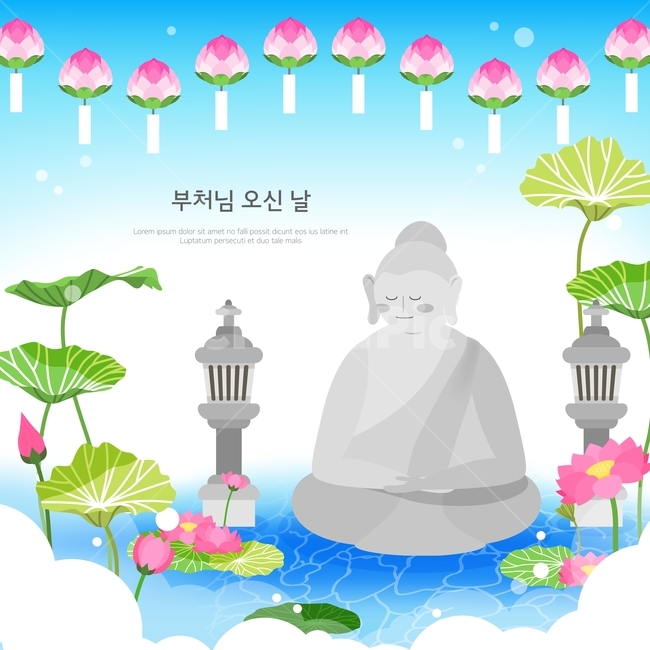부처,연등,호수,연꽃,연잎,스님,종교,석가탄신일,전통,기념일,종교,신앙,religion,belief,faith,그래픽,일러스트레이션,graphic,illustration