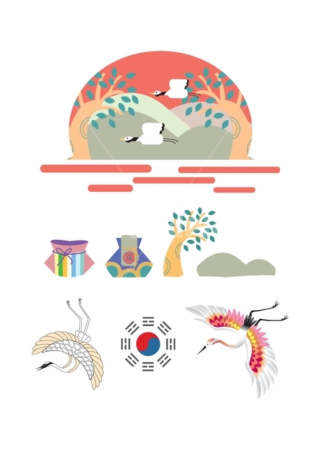 새해,신년,일출,학,아이콘,복주머니,태극기,태극8괘,옛날태극기,8괘,주역,나무,산,동물,새,황금별,세트,set,newyear,태양,해,한국전통,한국문화,korean traditional,korean culture,그래픽,일러스트레이션,graphic,illustration