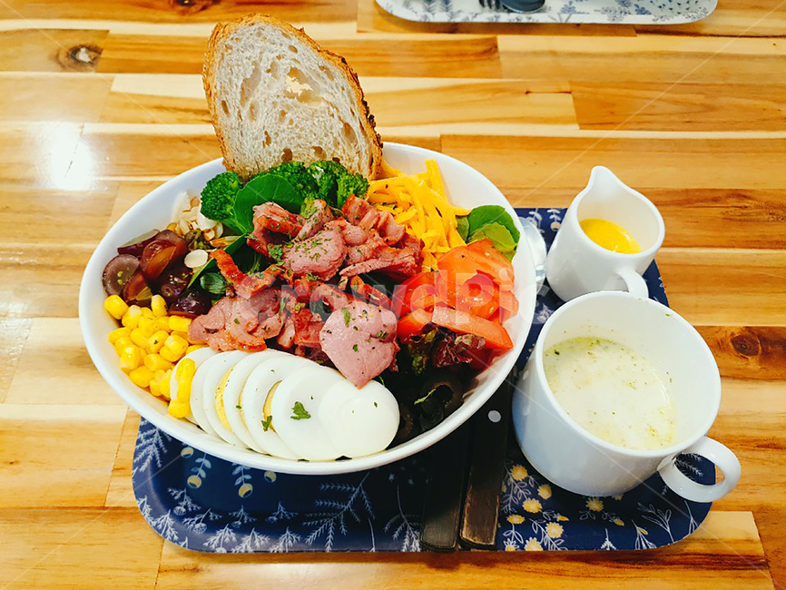 샐러드,오리고기,빵,샐러드카페,스프