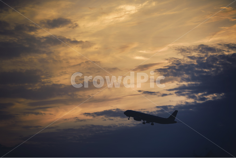 비행기,항공기,실루엣,노을,하늘,이륙,airplane,transportation,교통,aircraft,구름,출발,교통,교통수단,traffic,transportation