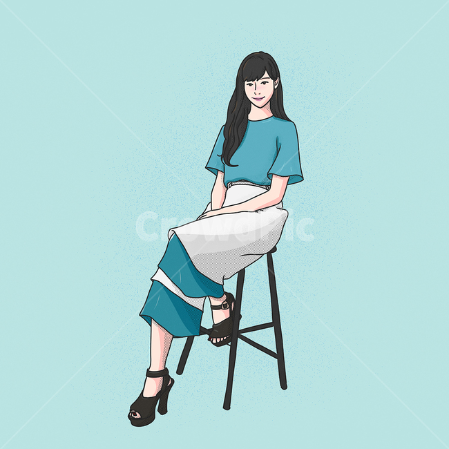 좌석,사람,가구,여자,긴머리,소녀,긴치마,앉아있는,sitting,furniture,longhair,person,여성,여자,woman,female,lady,그래픽,일러스트레이션,graphic,illustration