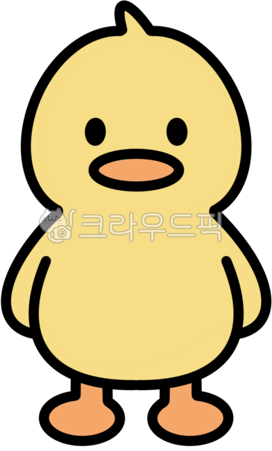 오리,귀여운,노랑,캐릭터,애니메이션,턴어라운드,앞모습,정면