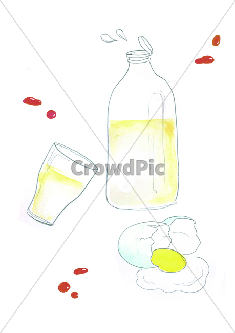 손그림,물감그림,handdrawing,watercolor,우유,milk,우유병,milkbottle,우유컵,milkcup,계란,달걀,egg