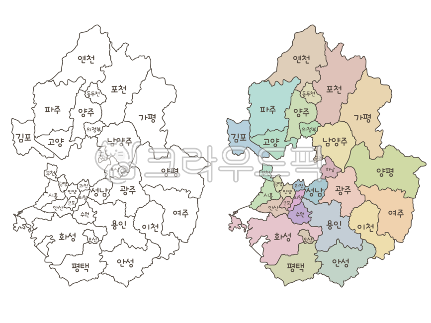 대한민국지도, 한국, 한국지리, 경기도, 지도, 사진,이미지,일러스트,캘리그라피 - 이다팔쌈작가 크라우드픽 - 저작권 걱정 없는 상업용 이미지