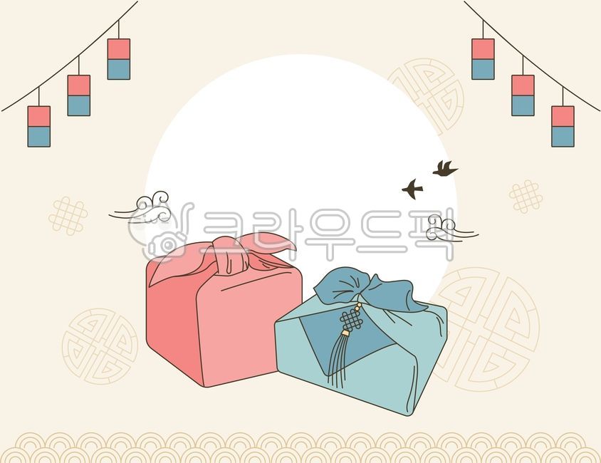 Cute,simple,plain,illustration,holiday,card,gift,wrapping cloth,lantern,New Year,Chuseok