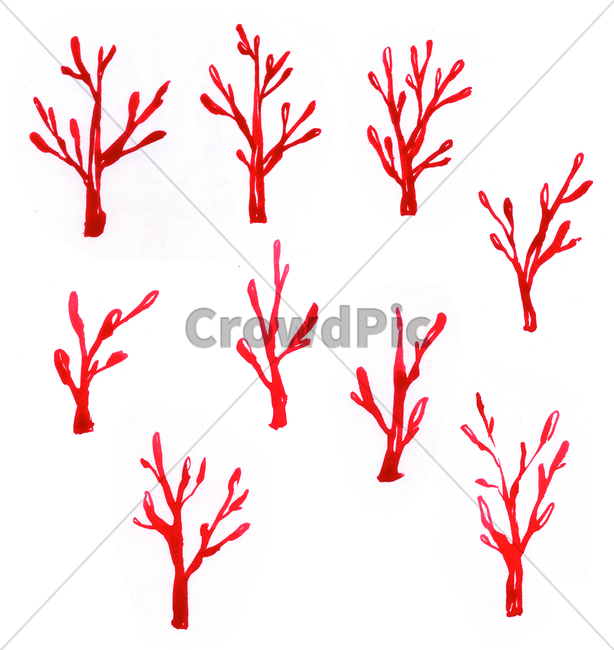 손그림,물감그림,handdrawing,watercolor,빨강,red,빨강색,나무,tree,나뭇가지,bough,twig,sprig,branch,나뭇잎,leaf,foliage,umbrage