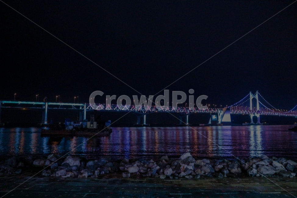 night view,Gwangalli,reflection,night,nightview,sea,stone,view,Busan,light,busan,waterside park,bridge