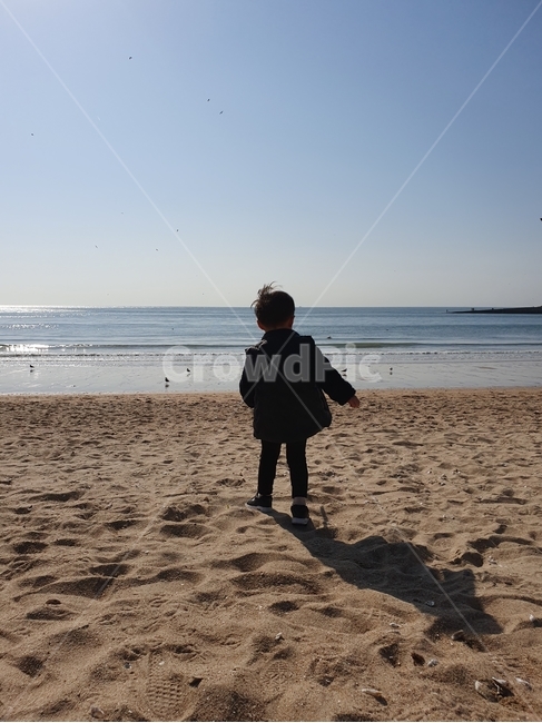 바다,해수욕장,파도,아이,뒷모습,해변,바다,beach,sea,사람,인물,인간,human,person,어린이,어린아이,child,children,kid