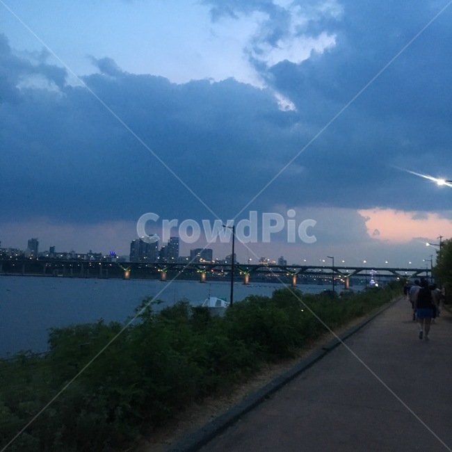 road,도로,한강,산책로,노을,구름,산책,저녁,저녁노을