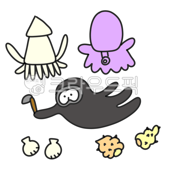 해녀그림,해녀일러스트,바다생물그림,문어그림,오징어그림,소라그림,조개그림,바다생물일러스트,해녀손그림