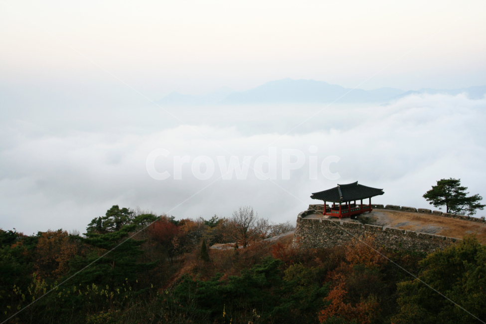 산성,금성산성,한국,아침,안개,운해,누각,역사,유물