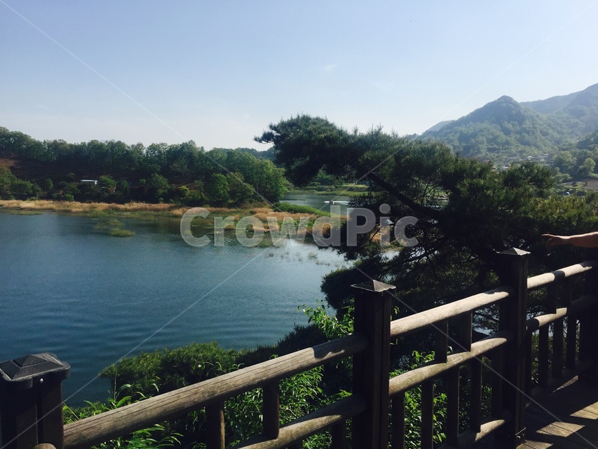 풍경,호수,산책길,시골,숲,자연,풍경,nature,landscape,railing,난간,outdoors,옥외