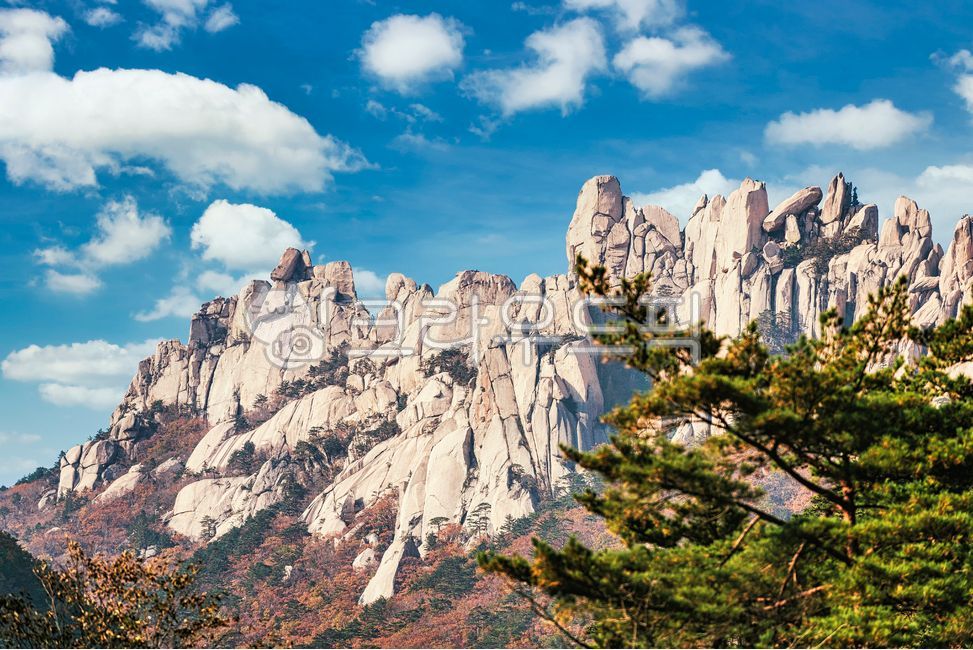 mountainrange,sky,A national park,close up,Cliff,forest,nature,tree,mountain range,rock,rock wall,cloud,mountain,outdoors,autumn,Mt Seolark,Ulsan Rock