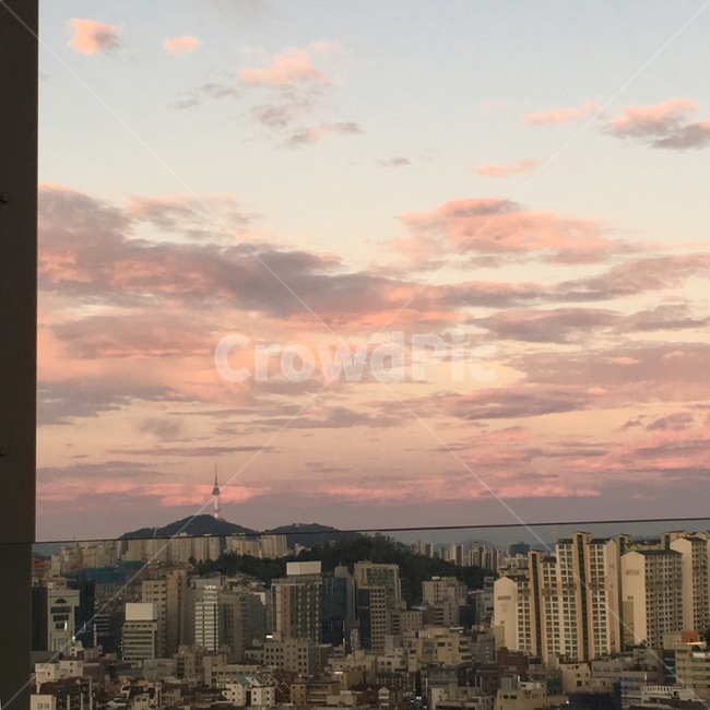 하늘,풍경,서울,남산타워,배경,해질녘,도시,노을,핑크빛하늘,감성