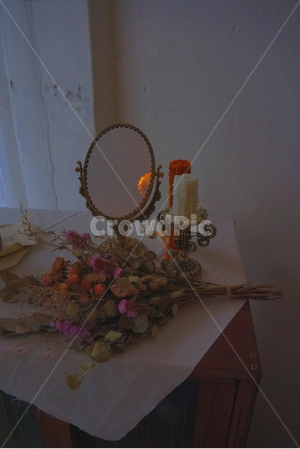거울,꽃,빈티지,드라이플라워,양초,인테리어,실내디자인,interior design