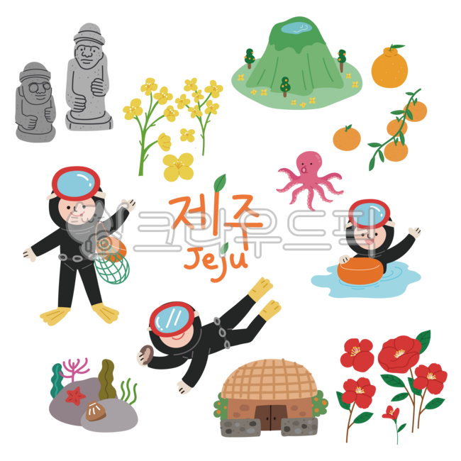 Jeju illustration,Jeju Island,Jeju Island character,Haenyeo character,Jeju icon,sticker illustration,Jeju collection,Jeju Island illustration,Haenyeo illustration,Haenyeo illustration,Hallasan illustration,octopus illustration,Harbang,Dolharb