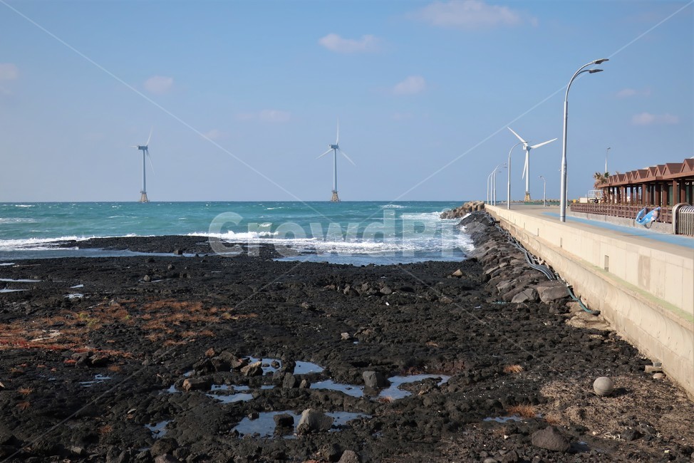 제주,풍차,풍력,발전,바닷가,풍경,해변,해안,에메랄드,해상풍력