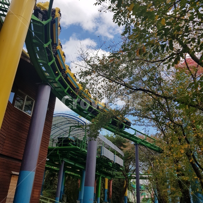 sky,Amusement Park,Roller Coaster,Cheongryong Train,tree,Rides