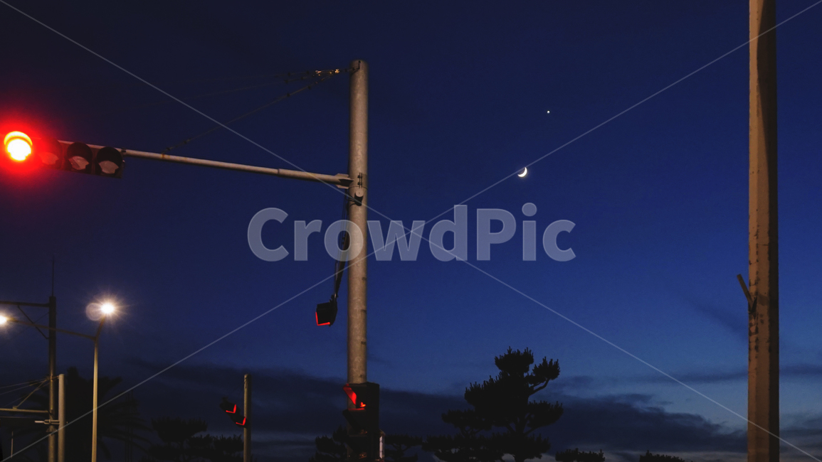 야경,신호등,빨간불,제주도,초승달,황혼,야경,밤,풍경,nightscape,night,landscape,light,빛