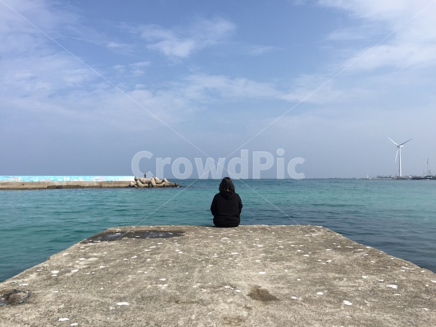 제주도,월정리해변,부둣가,뒷모습,바다,바닷가,여자뒷모습