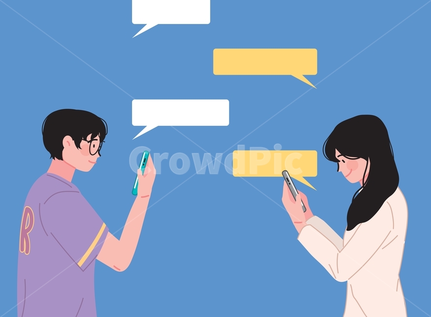 스마트폰,어플,채팅,대화,문자,문자메세지,메세지,말풍선,사람,인간,인물,젊은,현대,휴대폰,연락,카톡,어플리케이션,신세대,화면,일러스트,벡터,그림,상황,삽화,여자,남자,커플,연인,썸,그래픽,일러스트레이션,graphic,illustration