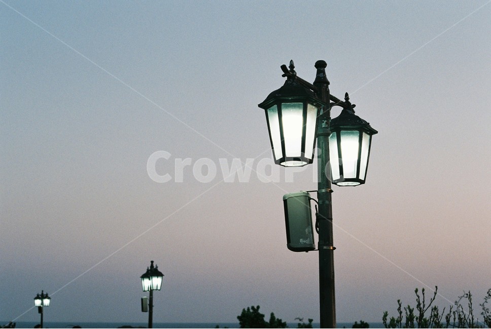 Beach,ocean,fire,nightfall,Street lamp