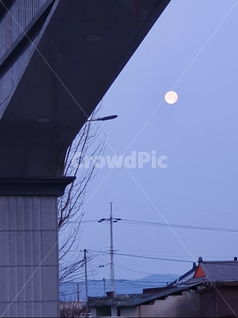 새벽,보름달,대문밖,nature,옥외