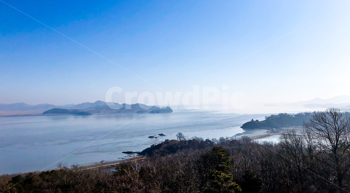 북한,통일,바다,안개,전망대,통일전망대,한국,대한민국