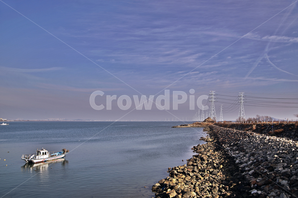 시화호,안산,시화방조제,바다,서해,철탑,어선,고깃배