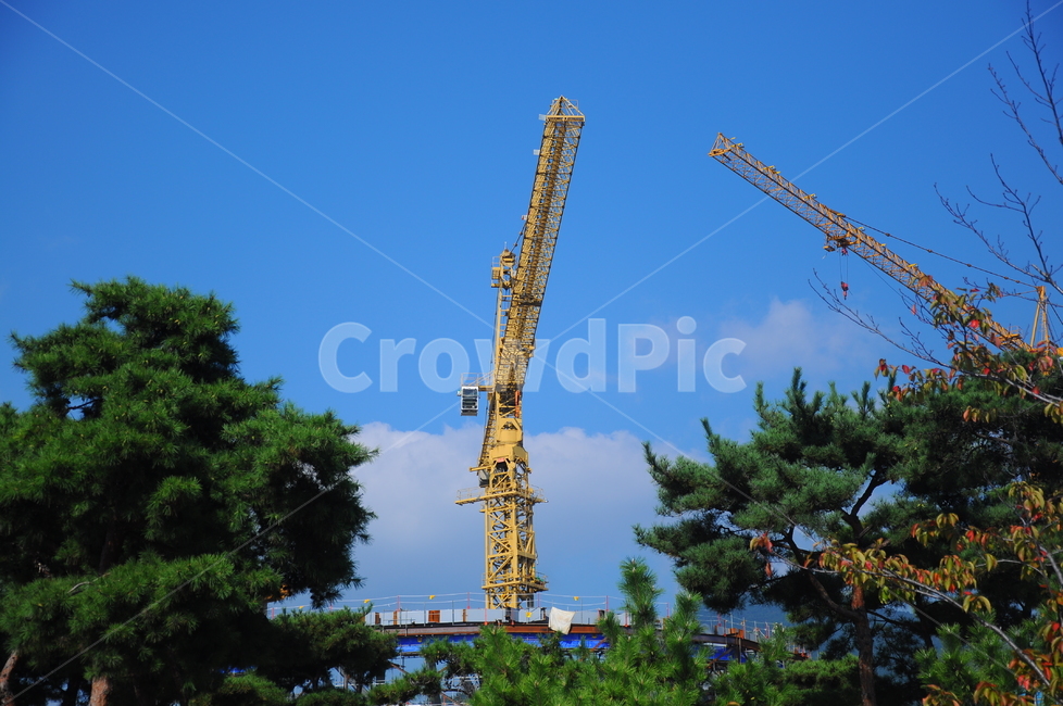 타워크레인,하늘,파란,노란,높은,산업,industry,industrial,건설업,건축업,construction industry