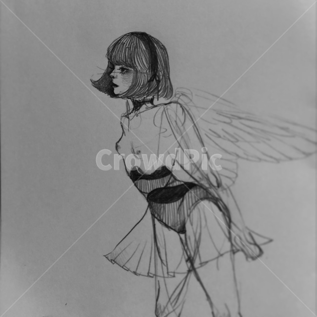 흑백,우울,감성,일러스트,인형,소녀,블랙워크,원터치