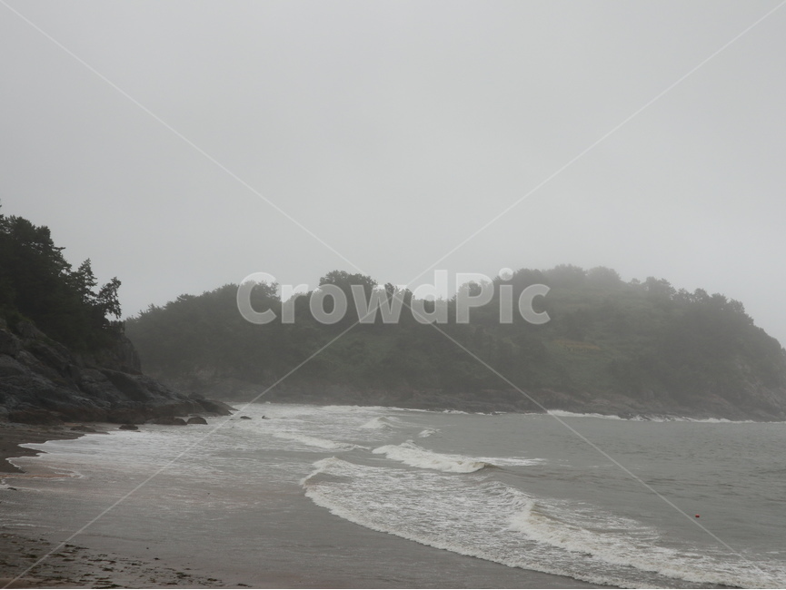 여수,태풍,비바람,거친,바다,비,해변,흐린