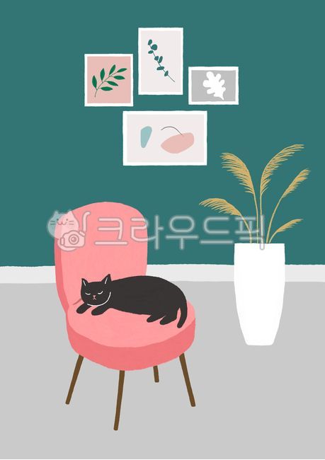 pink,Fairytale,Silver grass,simple,vase,cute,life,interior,sleep,pot,Reed,furniture,Black cat,cat,drawing,nap,sleepy,pet,cartoon,chair,Pets,painting,background,animal,illustration,Photo Frame,frame