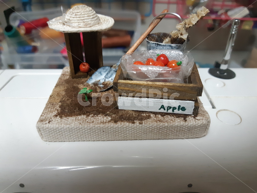 사과,부삽,밀집모자,미니어처,농장