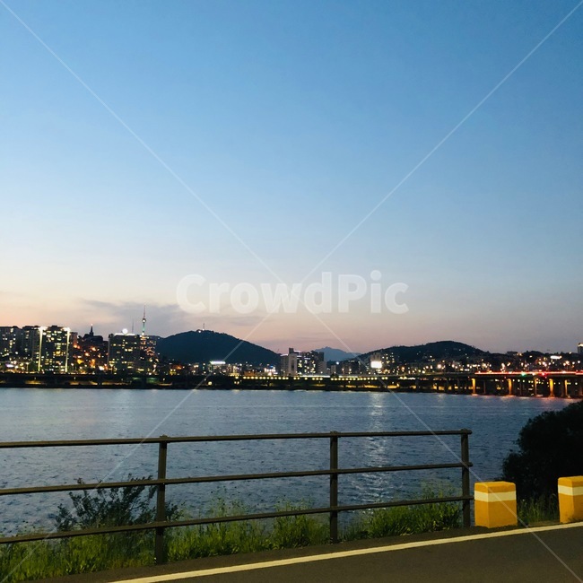 야경,다리,산책로,불빛,강,한강,반포지구