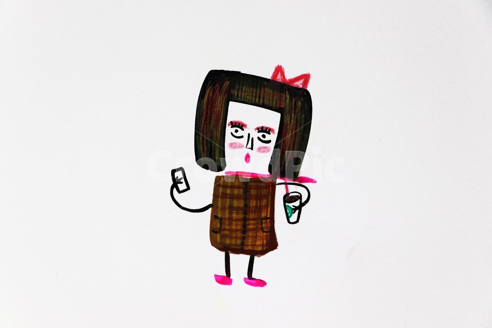 woman,hand drawing,selfie,illustration,Smartphone