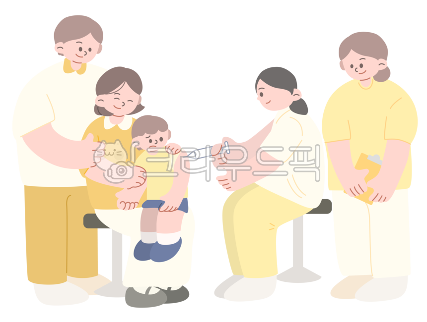 병원,메디컬,소아과,어린이,간호사,의사,의료,검사,진료,가족,예방접종,주사기,전등,시계,책상,컴퓨터,소파,남자,여자,남자아이,교수,엄마,일러스트,얼굴,표정,사탕,막대사탕