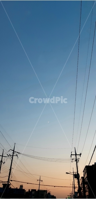 cable,케이블,powerlines,전력선,electrictransmissiontower,송전탑,달,저녁하늘,노을,저녁