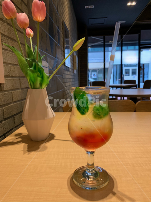 바질,에이드,토마토,방울토마토,주황,탄산,꽃,음료