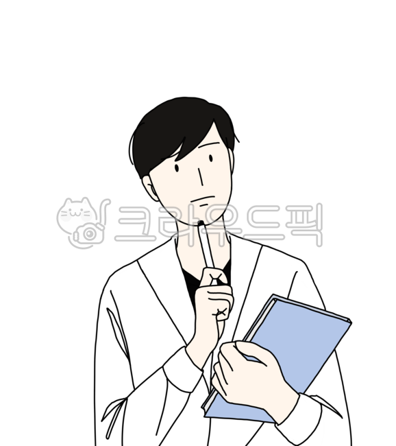고민,일러스트,인턴,걱정,남자,의사,레지던트,수첩,책,의심,곰곰,생각,볼펜,회사,회사원,학생,대학생,의대,간호사,연구원