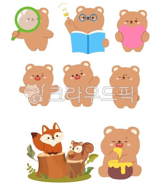 아기곰,곰돌이,동물,귀여운,캐릭터,포유류,곰캐릭터,아이콘,일러스트,세트,벡터