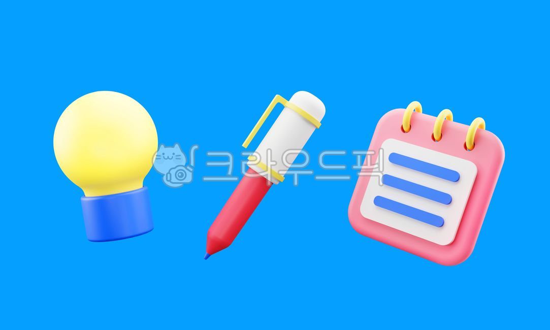 3d,3d아이콘,3d오브젝트,오브젝트,아이콘,블루아이콘,심플,심플아이콘,비즈니스,교육,공부,전구,아이디어,펜,메모,노트,디자인,소스,웹소스
