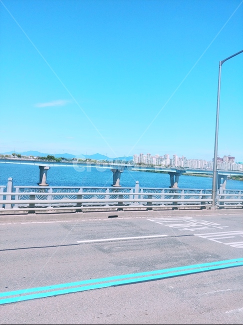 맑은,한강,대교,도로,하늘,푸른