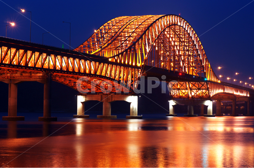 arch truss bridge,Han River Bridge,reflection,Banghwadong,Banghwa Bridge
