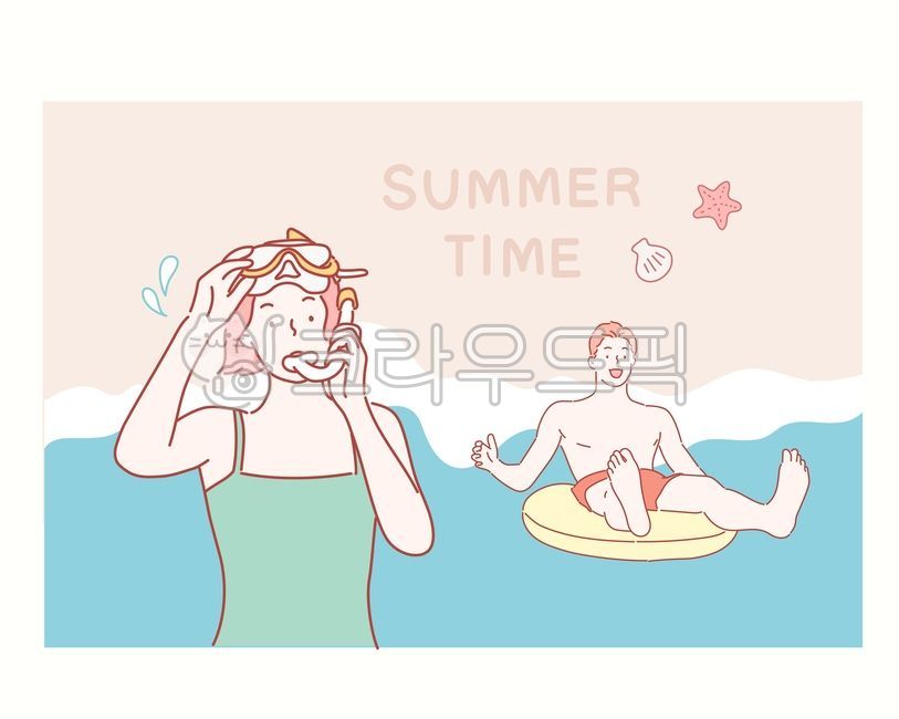 바다이미지,바다일러스트,여름,계절,휴가,휴양지,백사장,방학,즐거운,행복한,2명,남자,여자,여자인물,남자인물,커플,바다,바캉스,물놀이,여행,힐링,풍경,백그라운드,프로모션,시즌,홍보,이벤트,광고,파랑,컨셉,선글라스,해변,튜브,파도