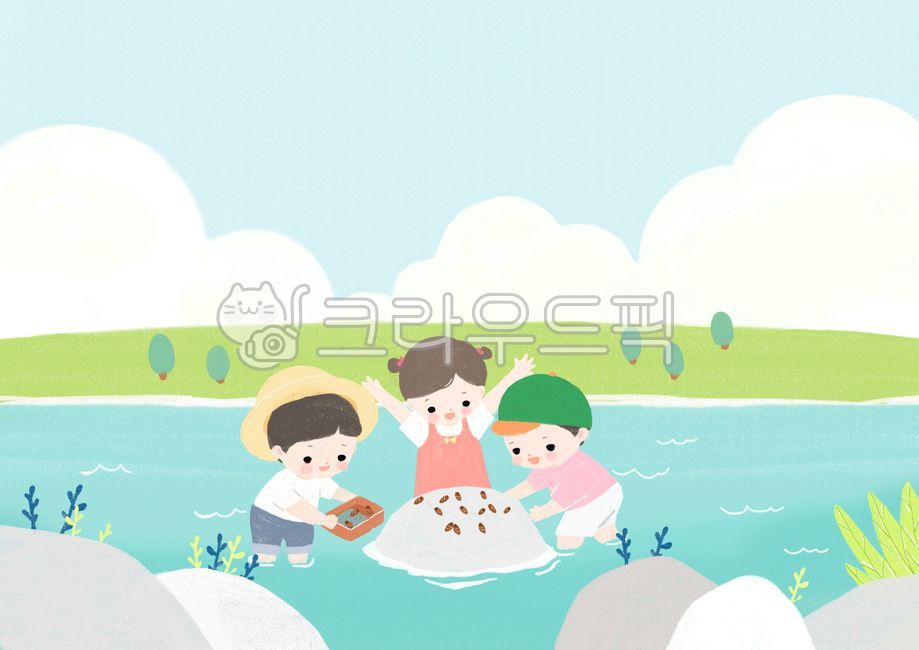 Summer,summer vacation,dasulgi experience,stream,children,summer play,children,illustration,dasulgi,summer vacation